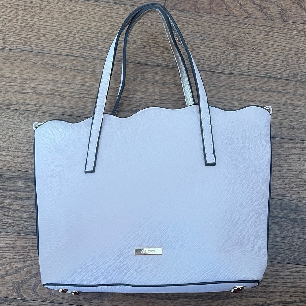Aldo Pale Pink Scalloped-Top Tote with Gold Accents